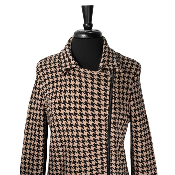 Chaps Ralph Lauren Womens Jacket Beige Black Houndstooth Full Zip Knit Sweater L - Picture 6 of 9